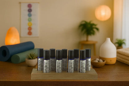 Mind/Body Balance CBD Studio Display – 20-bottle set with wooden stand